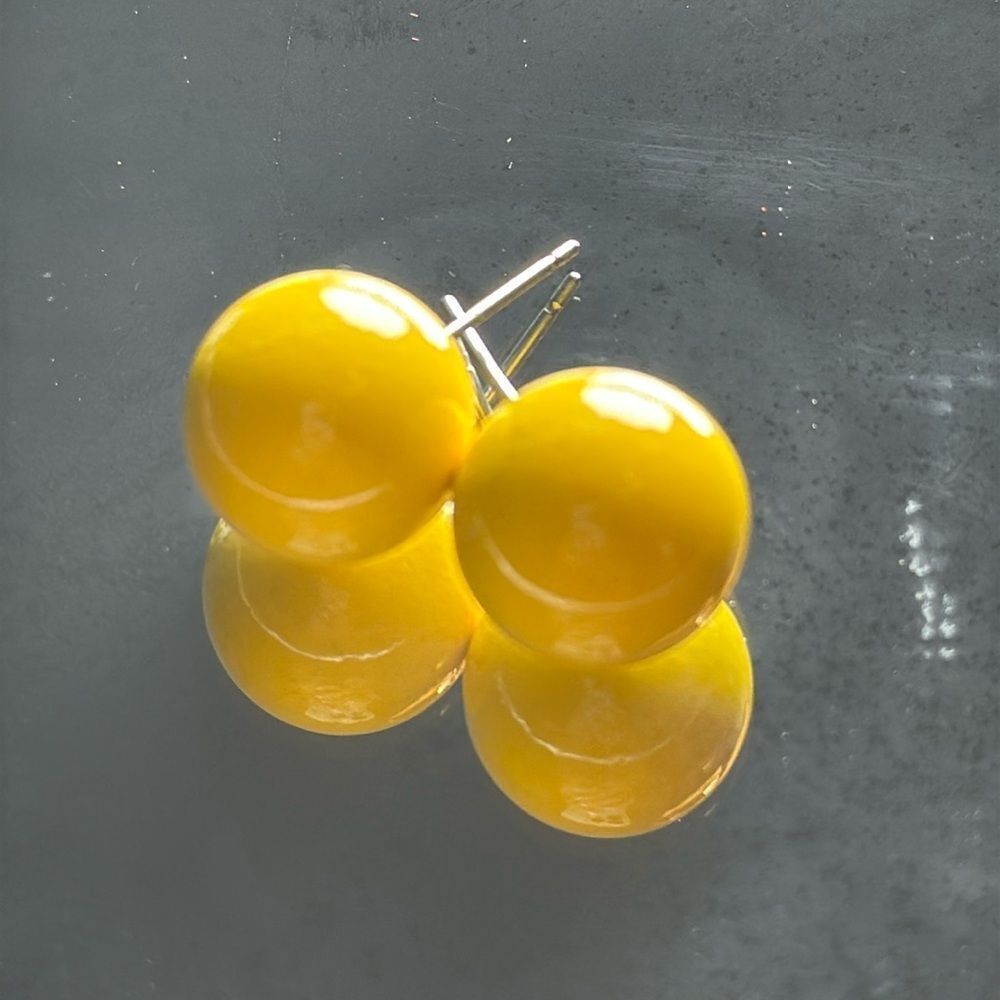 Vintage large yellow painted‎ metal ball post earrings